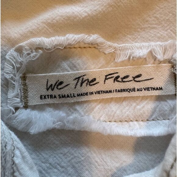 Free People Oversized Shirt Jacket Cream with Tan Exposed Stitching Raw Seams XS - Picture 5 of 9